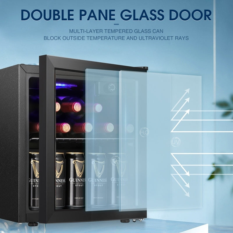 Réfrigérateur à boissons de 1,3 pi³ - Mini-réfrigérateur pour 48 canettes et 12 bouteilles, porte en verre, commande par bouton