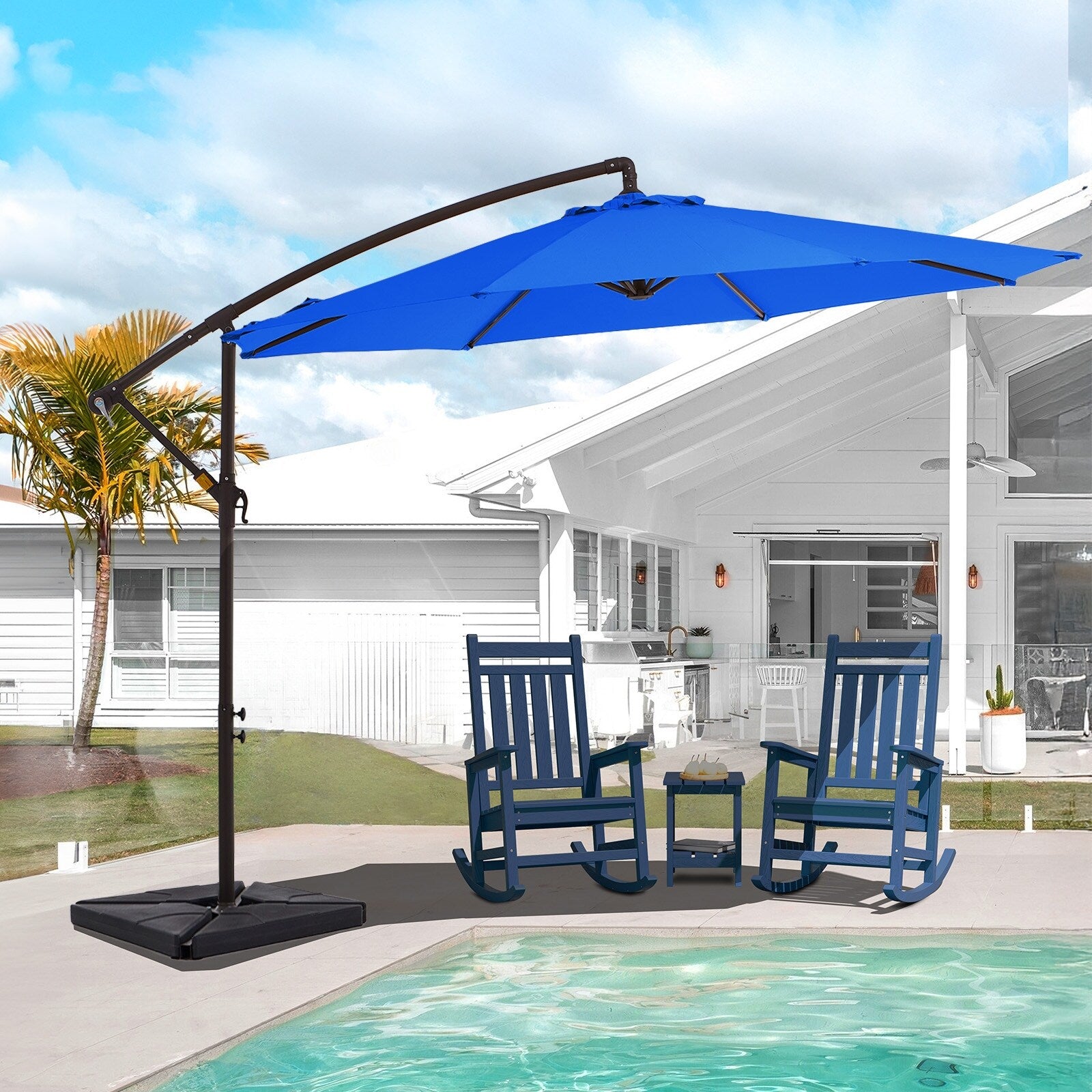 Parasol déporté à manivelle en acier de 10 pieds avec base lestée