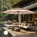 Parasol de terrasse inclinable à 3 niveaux de 10 pieds de MAISON ARTS, parasol d'extérieur à double ventilation avec lumières LED