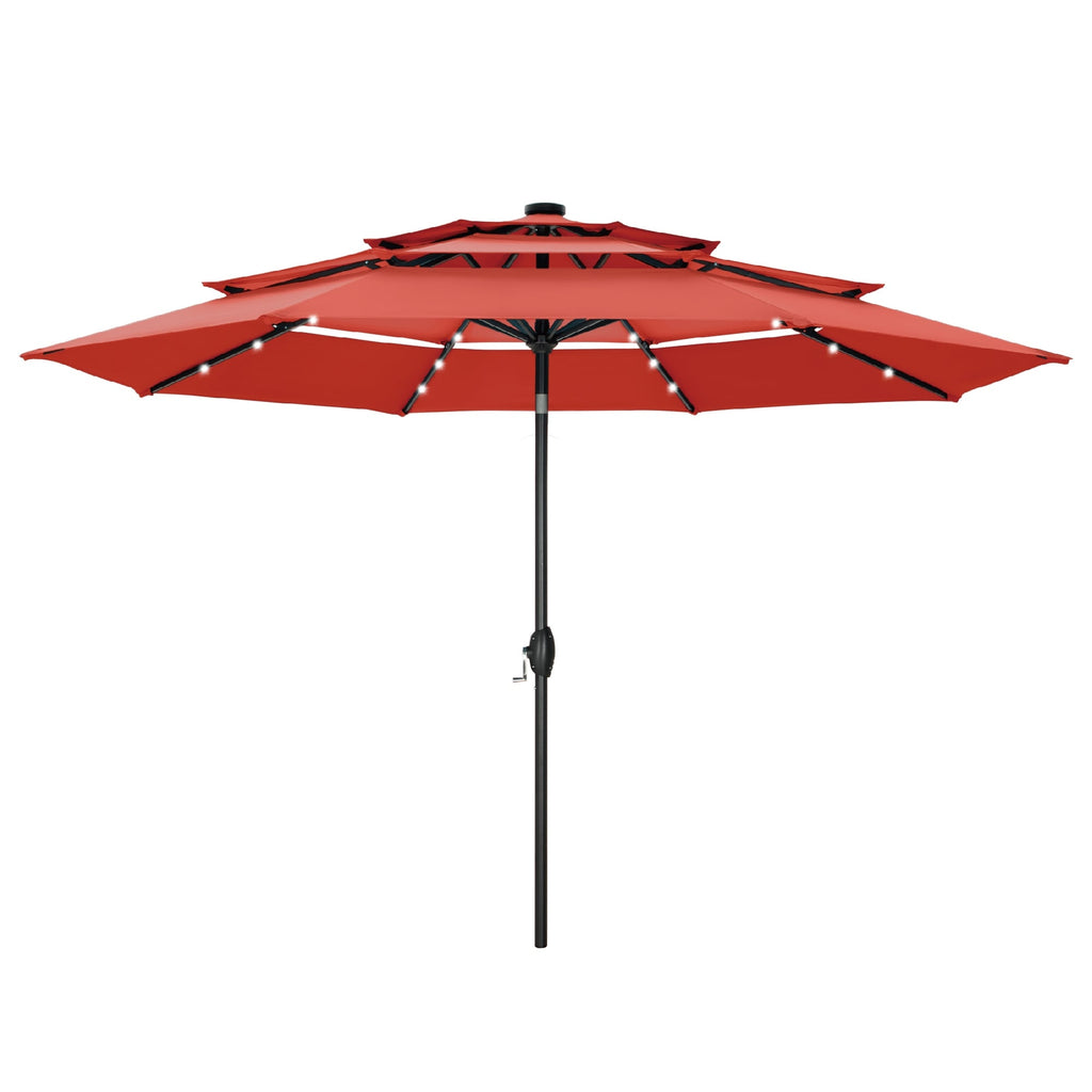 Parasol de terrasse inclinable à 3 niveaux de 10 pieds de MAISON ARTS, parasol d'extérieur à double ventilation avec lumières LED