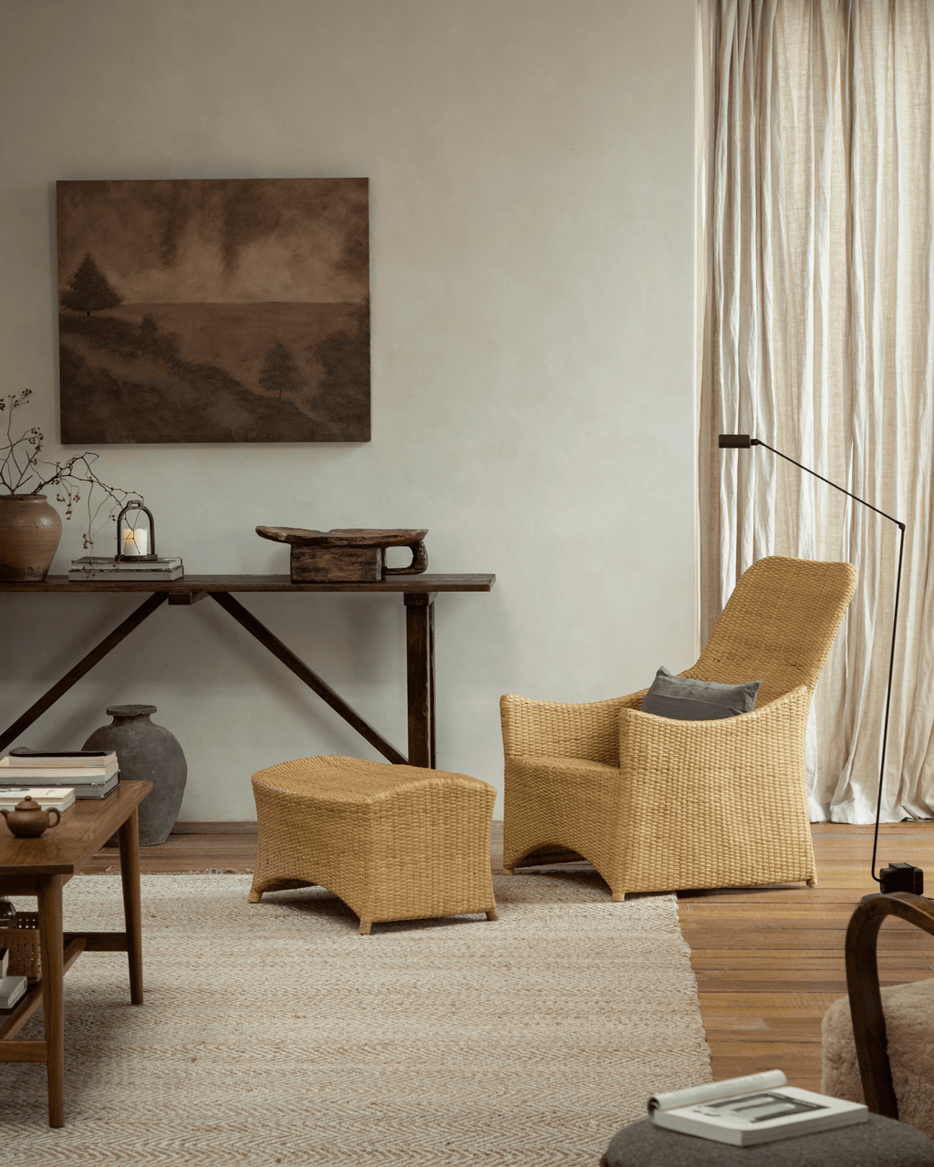 Fauteuil lounge coulissant en rotin