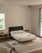 Lit en cuir et teck Seren