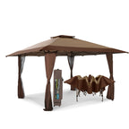 Gazebo de jardin renforcé escamotable avec rideau d'angle élégant - 13 x 13 pi