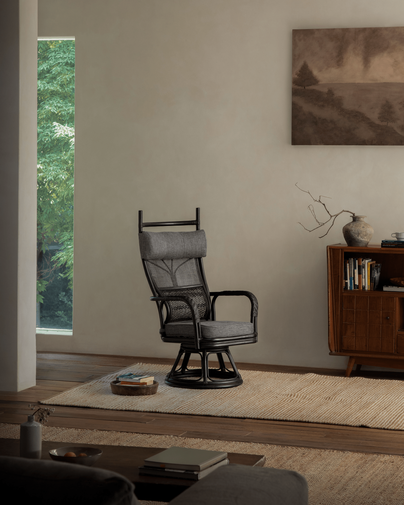 Chaise pivotante en rotin Gakusha