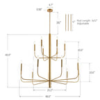 Lustre chandelier minimaliste à 15 lumières, 2 niveaux, design ancien - 48