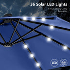 MAISON ARTS Parasol de marché extérieur rectangulaire à manivelle double face de 15 pieds Parasol de patio éclairé par LED solaire avec base incluse