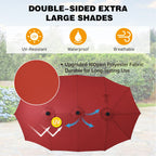 Parasol de marché extérieur rectangulaire à manivelle double face de 15 pieds, parasol de patio éclairé par LED solaire avec base incluse