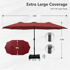 Parasol double extra large de 15 pieds pour patio double face de MAISON ARTS avec base incluse