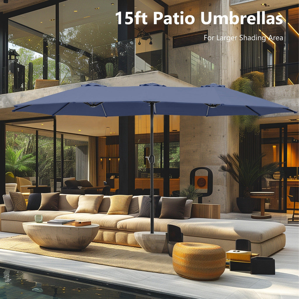 Parasol double extra large de 15 pieds pour patio double face de MAISON ARTS avec base incluse