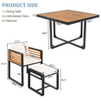 Ensemble de salle à manger de patio en bois d'acacia 18 pièces, 8 chaises rembourrées, 8 poufs et 2 tables carrées