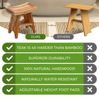 EcoDecors, Serenity, Banc de douche en teck, Tabouret de douche en teck, Banc de douche d'angle en teck, 45 cm, avec étagère