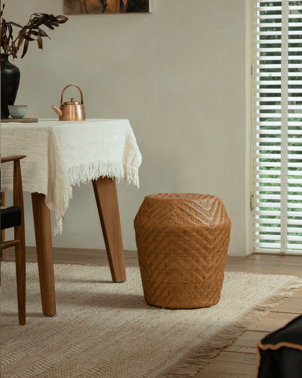 Table d'appoint en rotin tambour