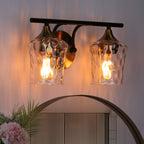 Applique murale de salle de bain moderne à 2, 3 ou 4 lampes, couleur or et noir, avec verre martelé