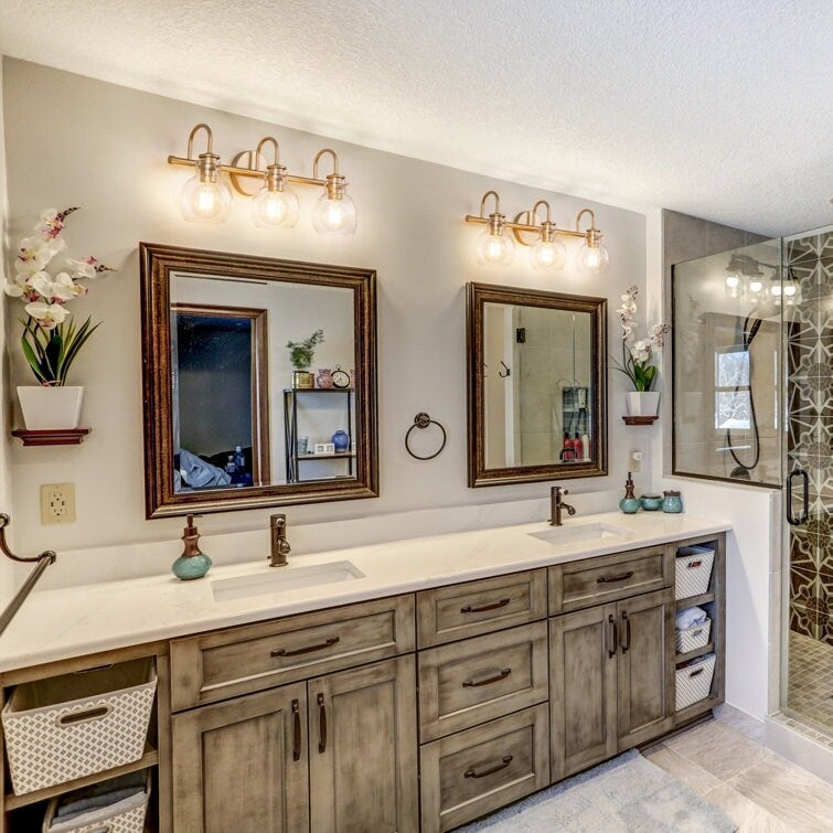 Applique murale de salle de bain à 2/3 lumières avec abat-jour en verre