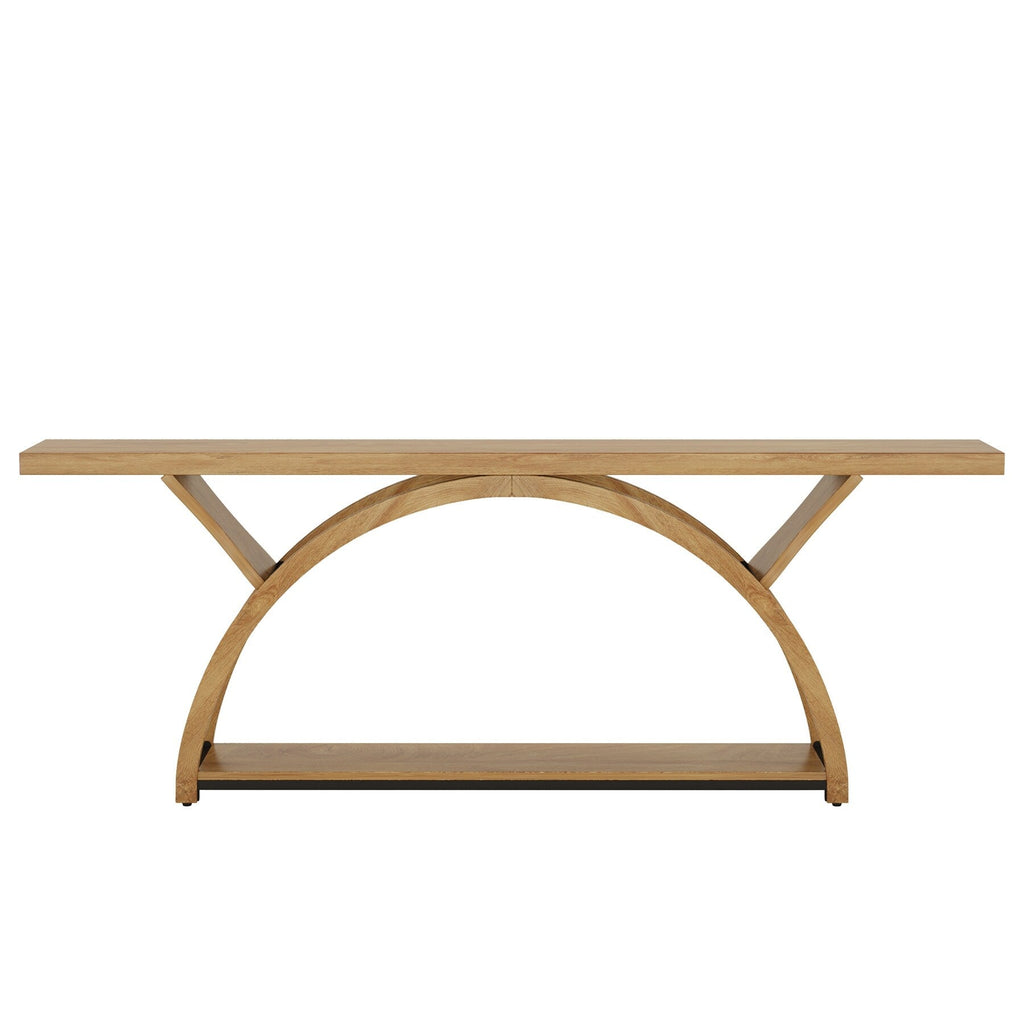 Console étroite à 2 niveaux avec cadre semi-circulaire pour entrée, tables d'appoint de couloir grises