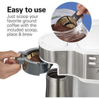 Cafetière 2 voies 12 tasses et doseur individuel, carafe en verre, pause et versement automatiques, blanche