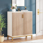 Meuble à chaussures moderne de 95 cm avec portes, blanc et doré, pour 20 paires de chaussures