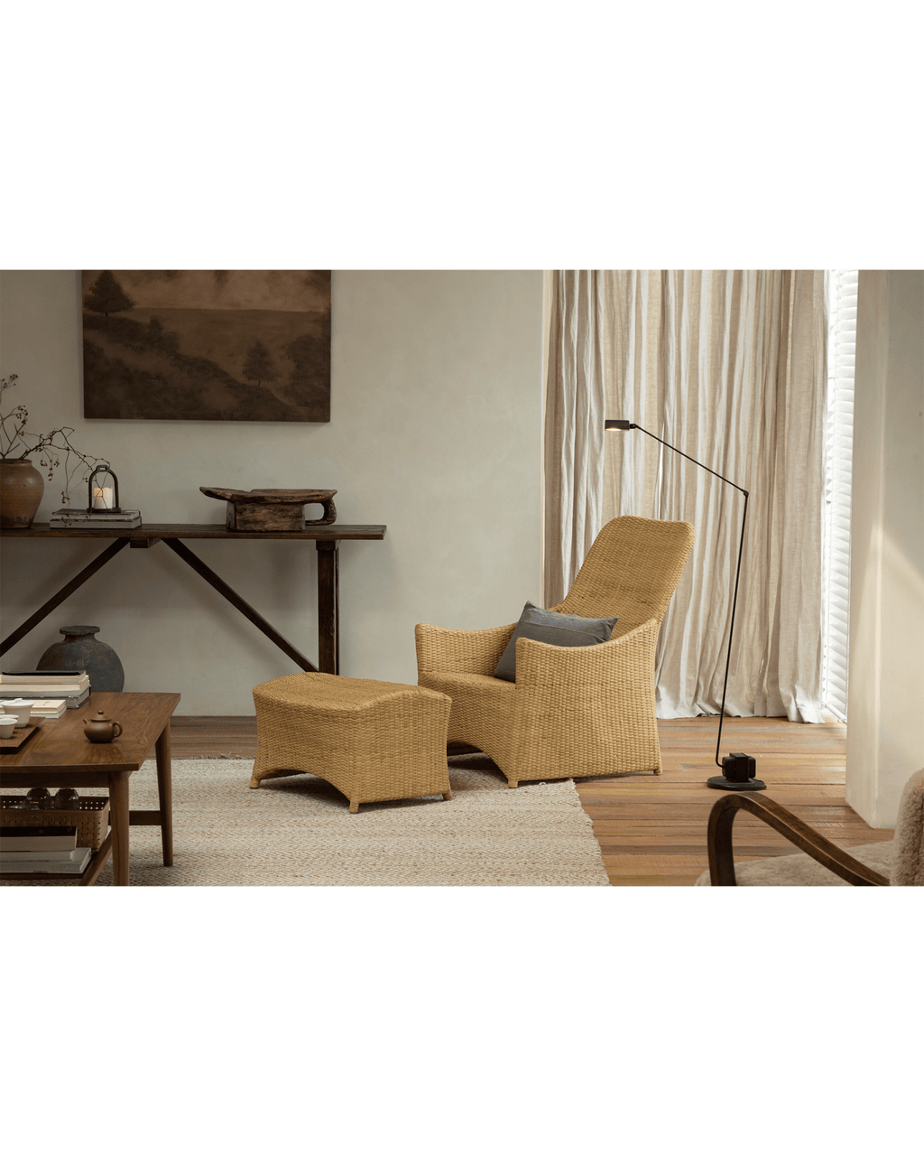 Fauteuil lounge coulissant en rotin
