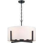 Lustre suspendu noir mat à 4 lumières de 22 po avec abat-jour tambour blanc - 22 W