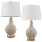 Lampe de table de style campagnard beige délavé/doré de 24,5 pouces avec abat-jour en lin blanc (lot de 2) - 24,5 H