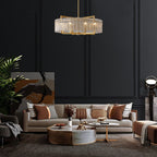 Lustre tambour moderne en cristal doré de 66 cm, 6 lumières, à intensité variable, style glamour, pour îlot de cuisine avec verre dépoli, pour salle à manger