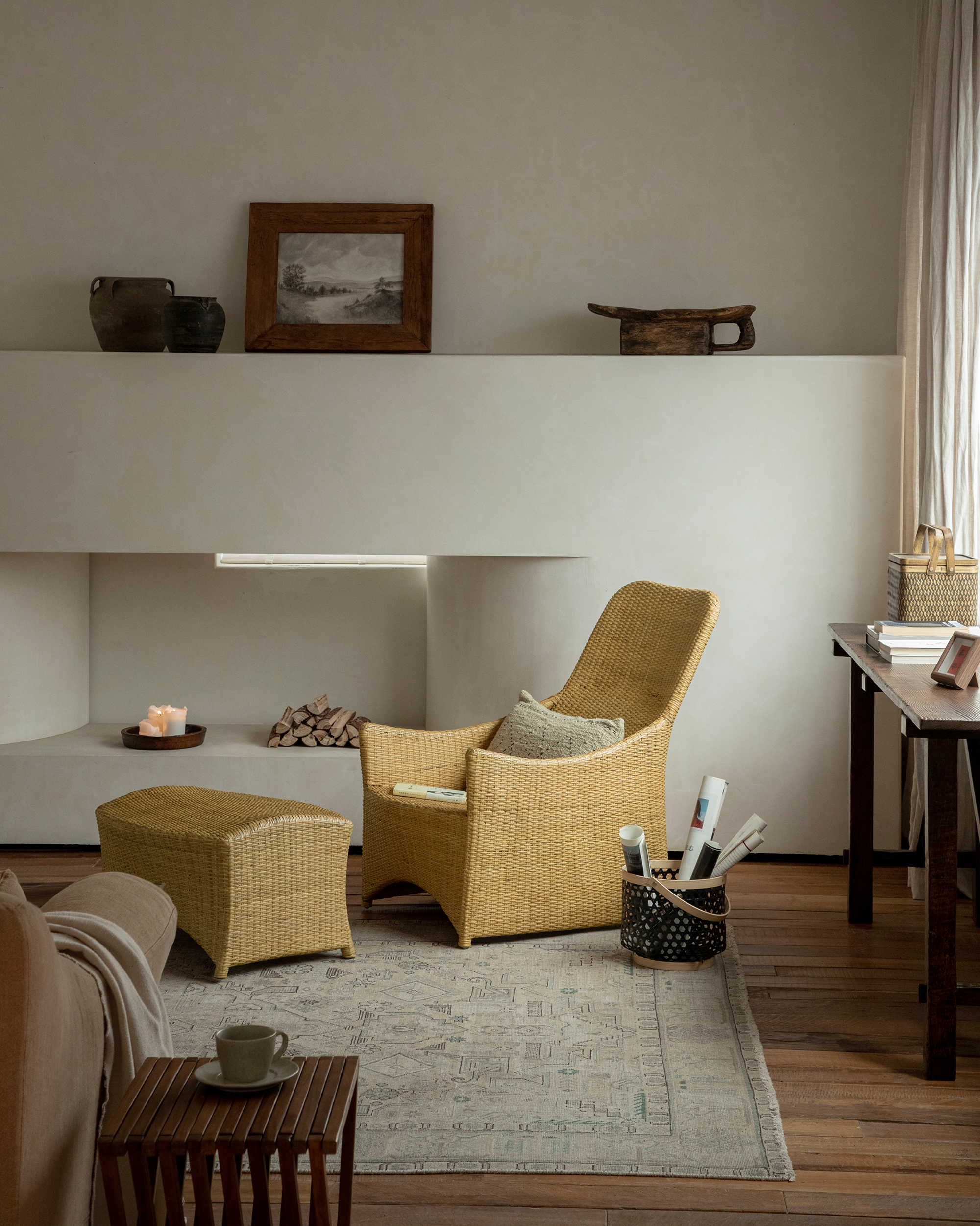 Fauteuil lounge coulissant en rotin