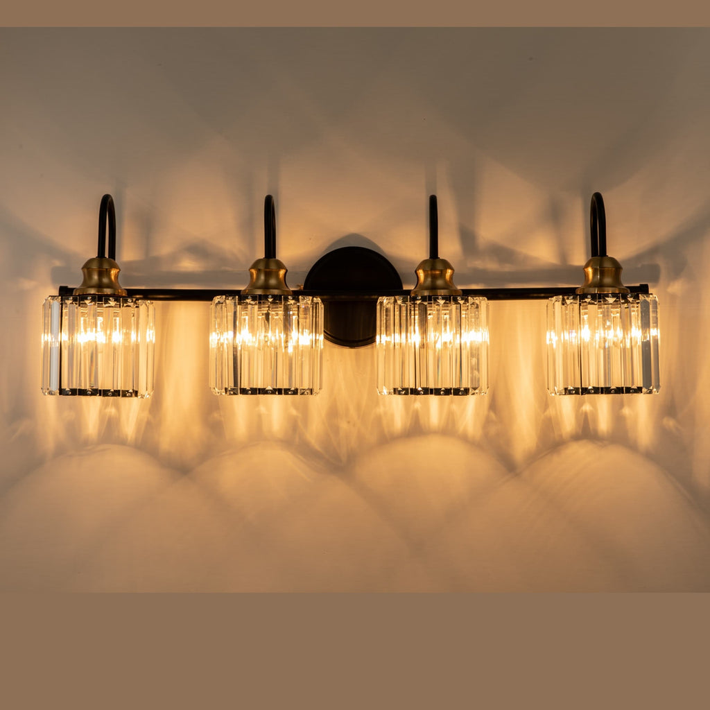 Applique murale de salle de bain moderne à 3/4 lumières, en cristal, à intensité variable, style glamour, linéaire, au-dessus du miroir