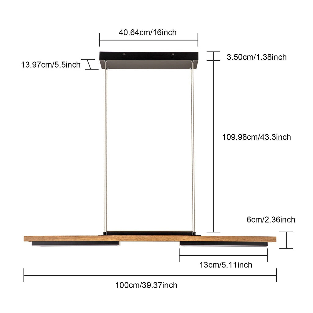 Lustre linéaire en bois à 3/5 lumières LED intégrées pour îlot de cuisine
