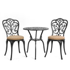 Ensemble de 3 tables et chaises papillon en aluminium pour patio extérieur avec trou pour parasol