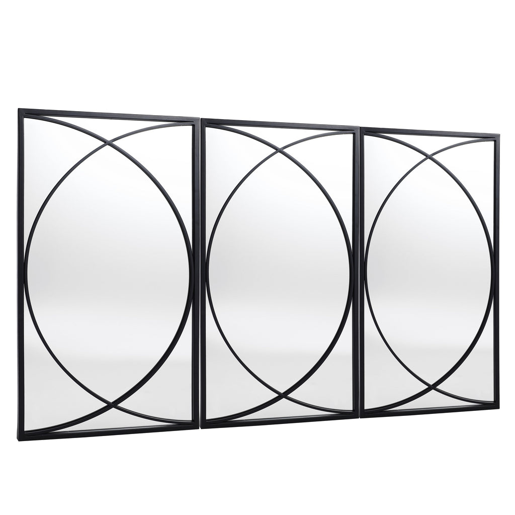 Ensemble de 3 miroirs muraux rectangulaires en métal noir - 31,9 H x 15,75 L x 0,75 P