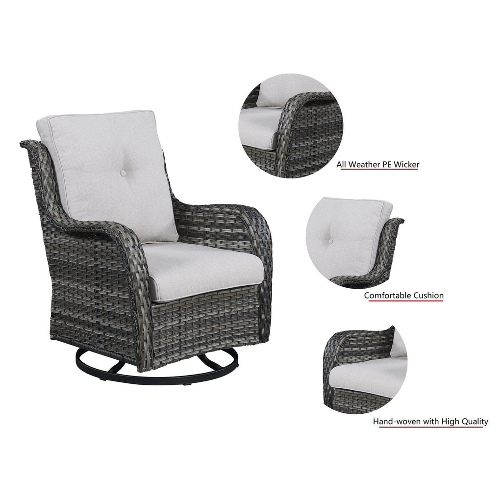 Fauteuil à bascule pivotant d'extérieur Gymojoy 3 pièces en osier avec coussin et table