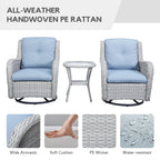 Fauteuil à bascule pivotant d'extérieur Gymojoy 3 pièces en osier avec coussin et table