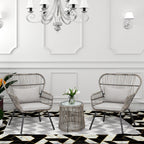 Ensemble de bistrot d'extérieur 3 pièces en osier, mobilier de jardin en rotin toutes saisons, chaises de patio avec coussins