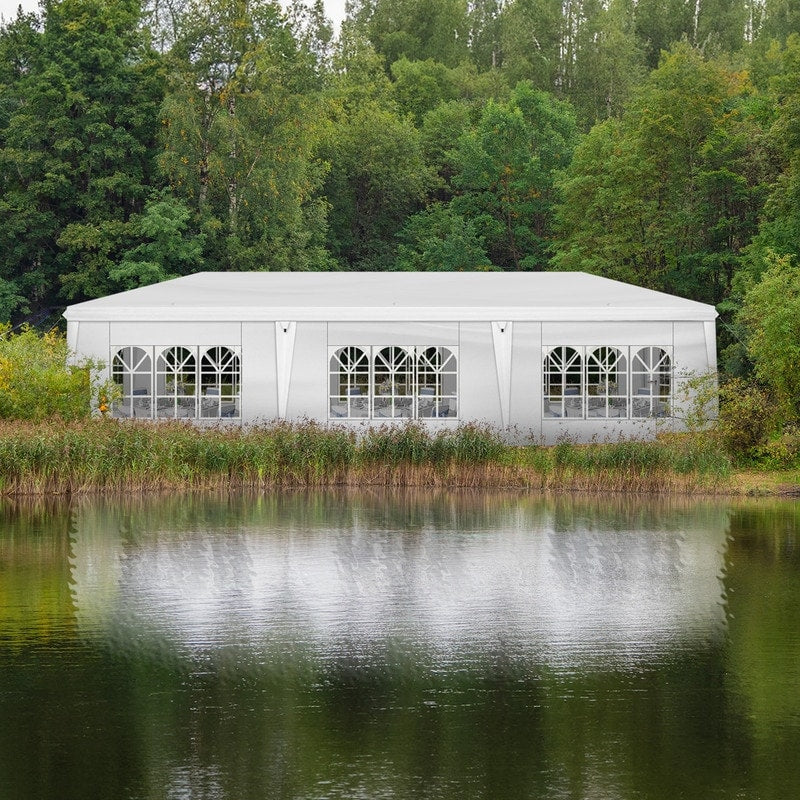 Gazebo pop-up en tissu Oxford 30 x 10 pi avec 8 sacs de sable et 8 parois latérales, avec auvent pour sac de remorquage - 30 x 10 x 8,8 pi (l x h)