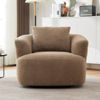 Fauteuil pivotant à 360°, fauteuil d'appoint Boucle 38,2" avec coussin décoratif, fauteuil rembourré en forme de tonneau avec accoudoirs incurvés