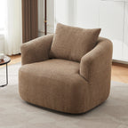 Fauteuil pivotant à 360°, fauteuil d'appoint Boucle 38,2" avec coussin décoratif, fauteuil rembourré en forme de tonneau avec accoudoirs incurvés