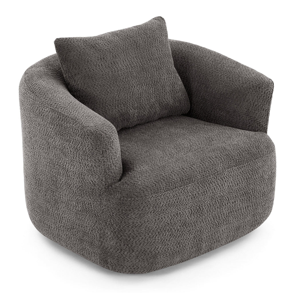 Fauteuil pivotant à 360°, fauteuil d'appoint Boucle 38,2" avec coussin décoratif, fauteuil rembourré en forme de tonneau avec accoudoirs incurvés
