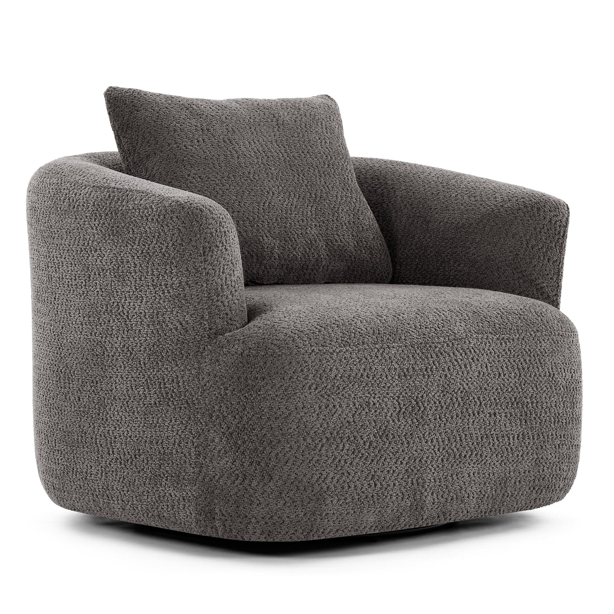 Fauteuil pivotant à 360°, fauteuil d'appoint Boucle 38,2" avec coussin décoratif, fauteuil rembourré en forme de tonneau avec accoudoirs incurvés