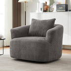 Fauteuil pivotant à 360°, fauteuil d'appoint Boucle 38,2" avec coussin décoratif, fauteuil rembourré en forme de tonneau avec accoudoirs incurvés