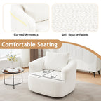 Fauteuil pivotant à 360°, fauteuil d'appoint Boucle 38,2" avec coussin décoratif, fauteuil rembourré en forme de tonneau avec accoudoirs incurvés
