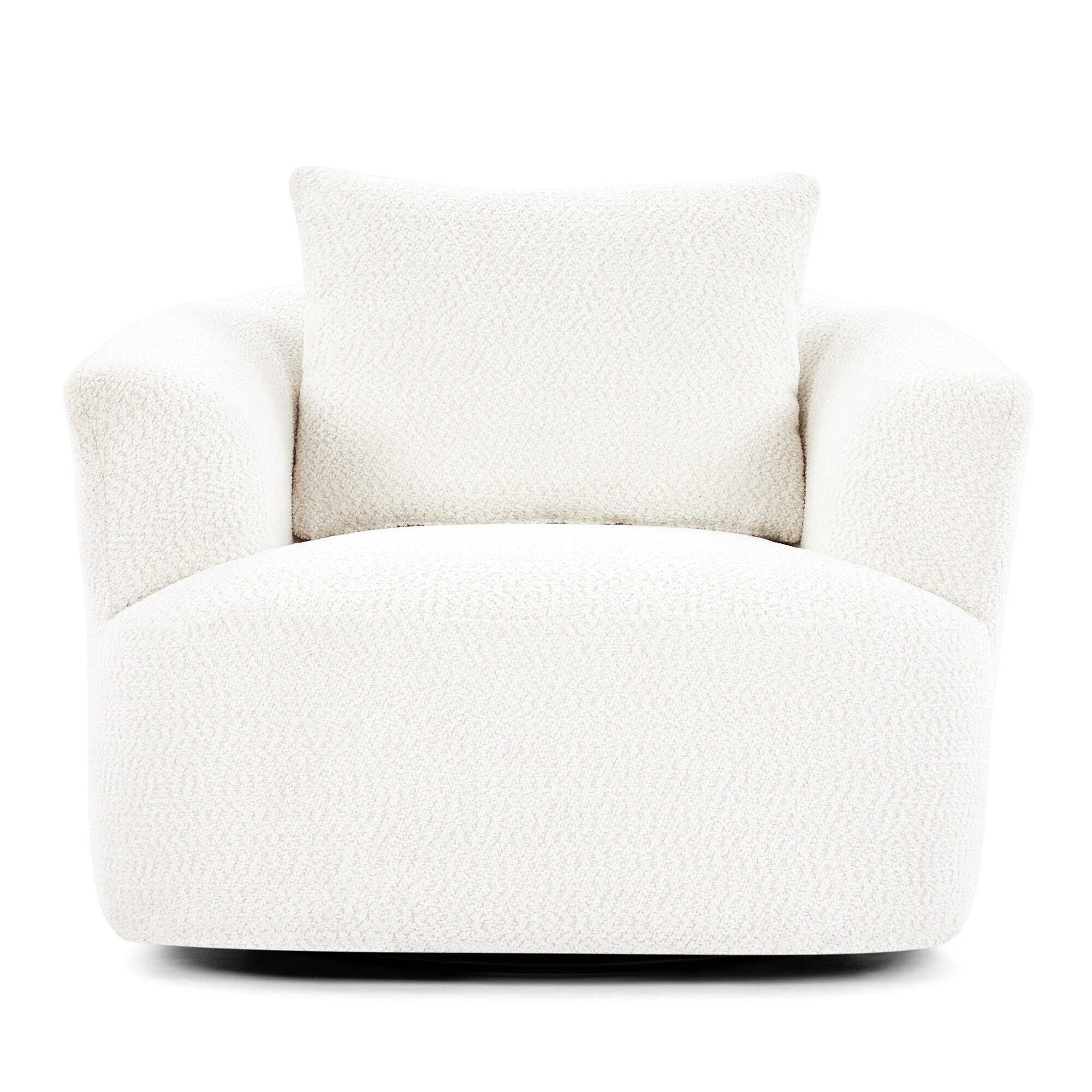 Fauteuil pivotant à 360°, fauteuil d'appoint Boucle 38,2" avec coussin décoratif, fauteuil rembourré en forme de tonneau avec accoudoirs incurvés