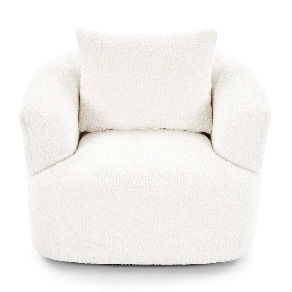 Fauteuil pivotant à 360°, fauteuil d'appoint Boucle 38,2" avec coussin décoratif, fauteuil rembourré en forme de tonneau avec accoudoirs incurvés