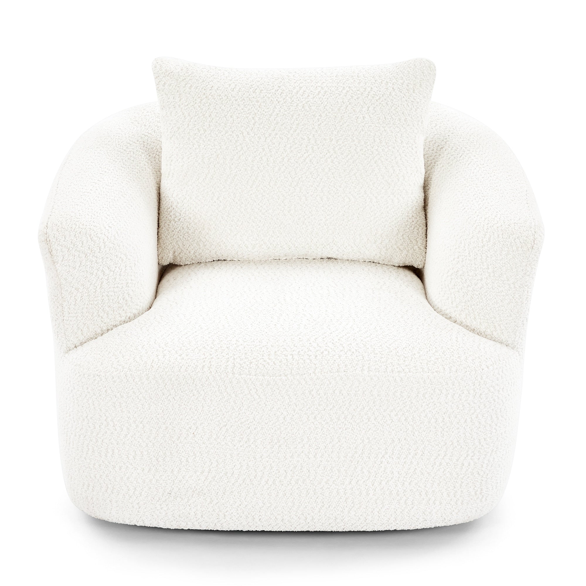 Fauteuil pivotant à 360°, fauteuil d'appoint Boucle 38,2" avec coussin décoratif, fauteuil rembourré en forme de tonneau avec accoudoirs incurvés