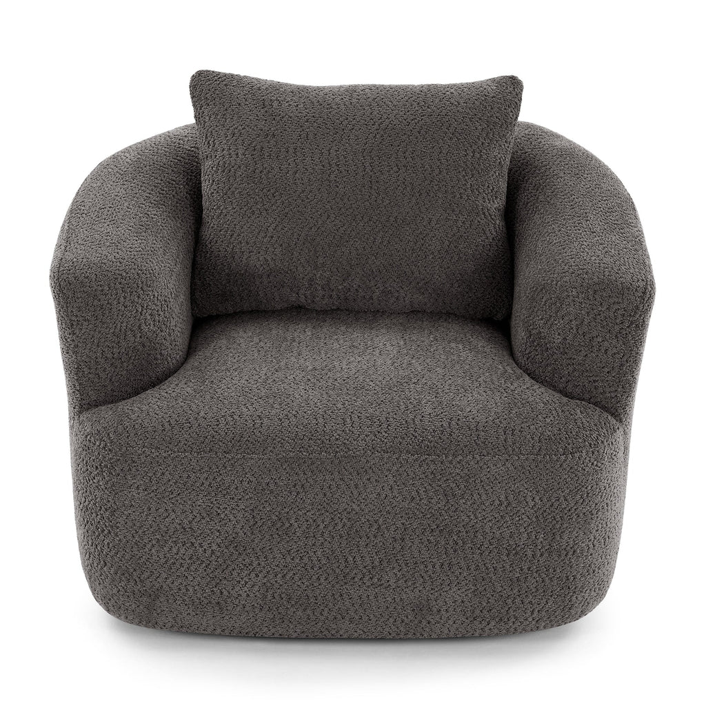 Fauteuil pivotant à 360°, fauteuil d'appoint Boucle 38,2" avec coussin décoratif, fauteuil rembourré en forme de tonneau avec accoudoirs incurvés