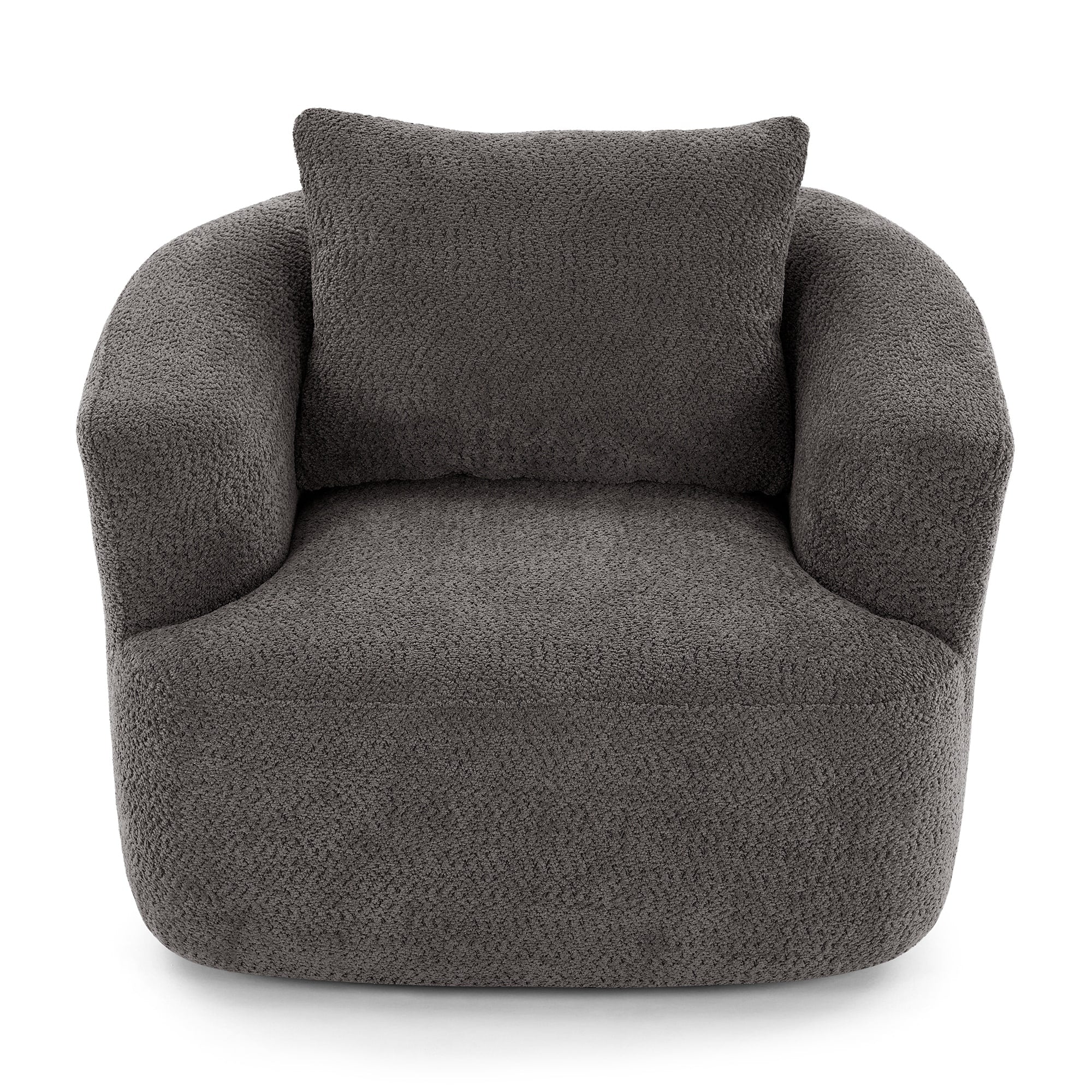 Fauteuil pivotant à 360°, fauteuil d'appoint Boucle 38,2" avec coussin décoratif, fauteuil rembourré en forme de tonneau avec accoudoirs incurvés
