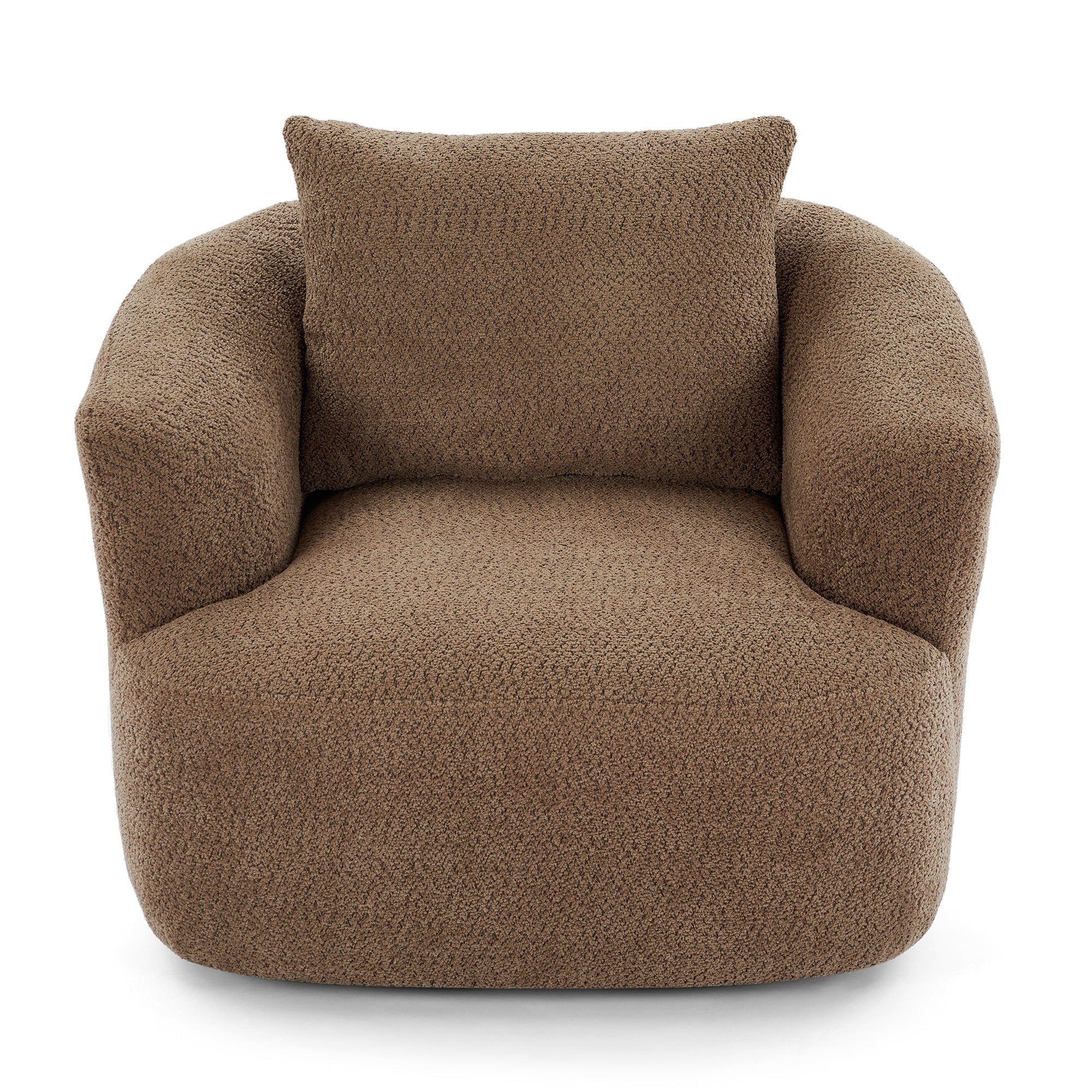 Fauteuil pivotant à 360°, fauteuil d'appoint Boucle 38,2" avec coussin décoratif, fauteuil rembourré en forme de tonneau avec accoudoirs incurvés