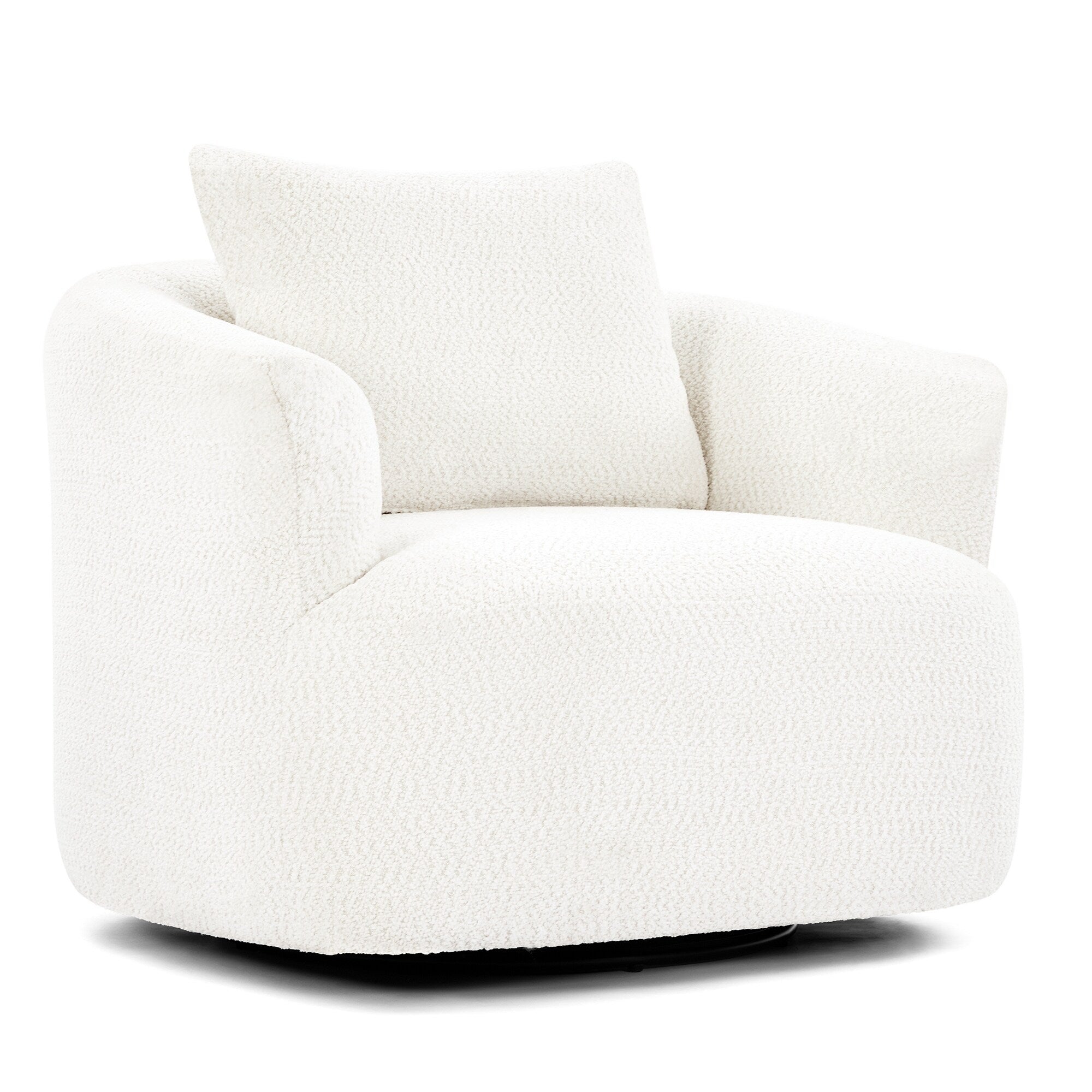 Fauteuil pivotant à 360°, fauteuil d'appoint Boucle 38,2" avec coussin décoratif, fauteuil rembourré en forme de tonneau avec accoudoirs incurvés