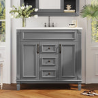 Meuble-lavabo moderne de 36 po avec lavabo supérieur et armoire à miroir, 2 portes et 2 tiroirs