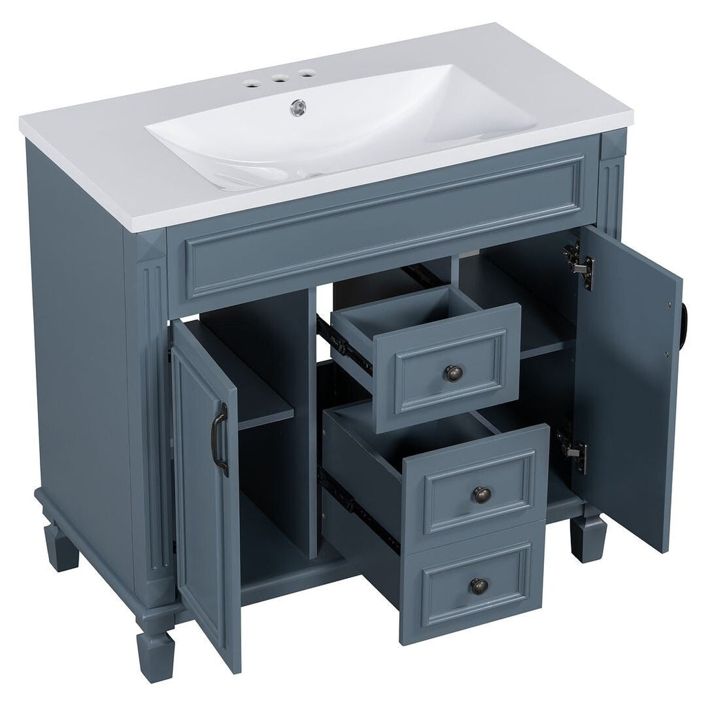 Meuble-lavabo moderne de 36 po avec lavabo supérieur et armoire à miroir, 2 portes et 2 tiroirs