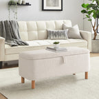 Banc ottoman de rangement en sherpa blanc cassé, repose-pieds, pour salon, chambre à coucher, pieds en bois